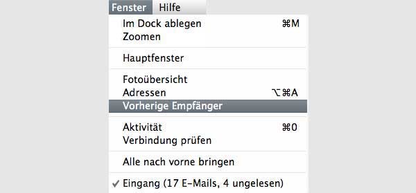Apple Mail Adressvorschlag entfernen Menue